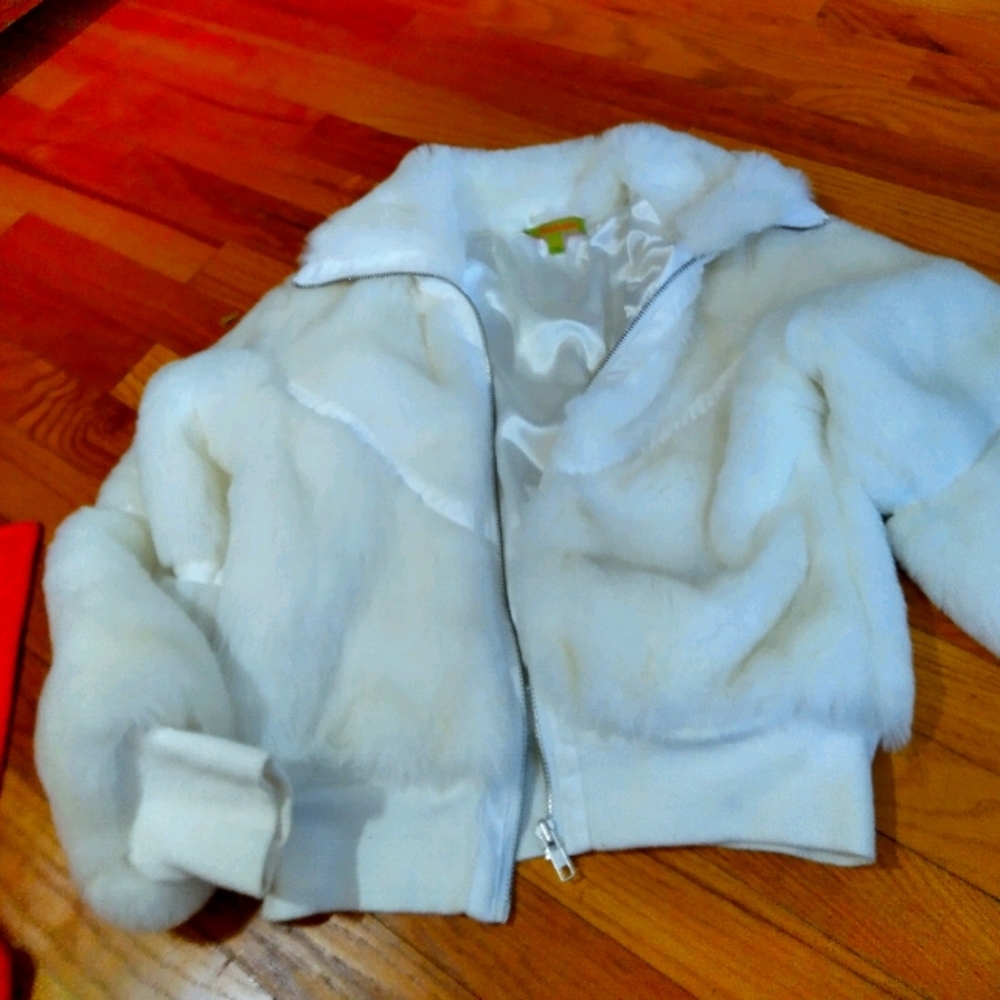 Minihaha white fur bomber jacket